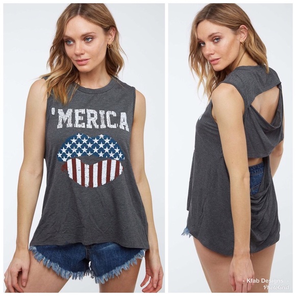 🇺🇸LAST 1! Cut Out Back Charcoal Lips 👄 Tank! - Picture 2 of 5